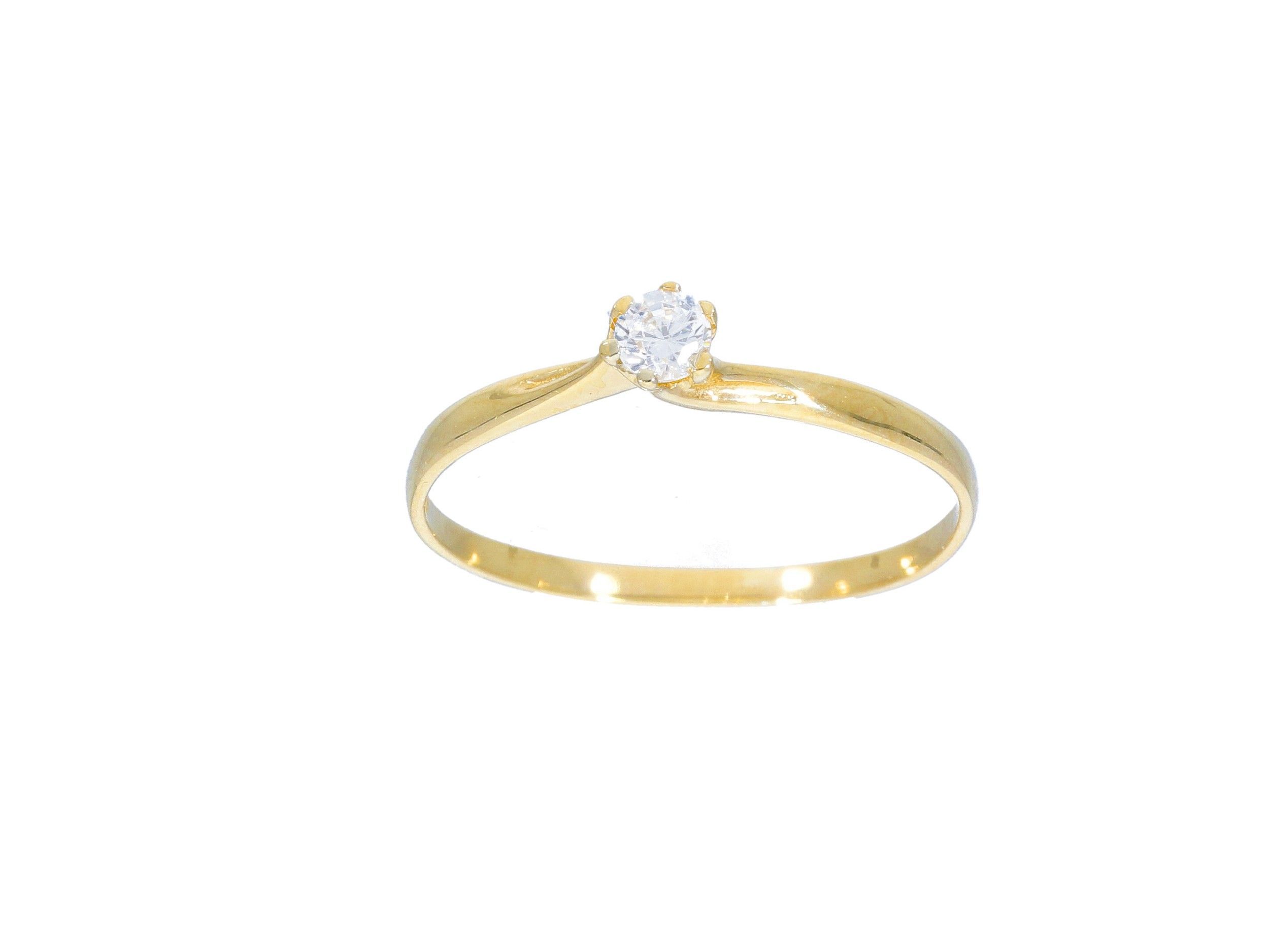 Golden single stone ring k14 with thin module and zirgons (S244497)